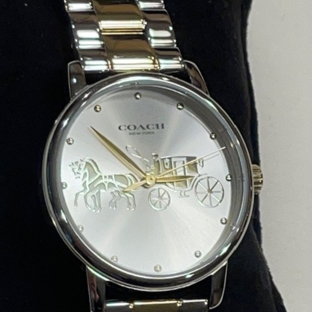 COACH SOLD! Coach Grand Women's Two Tone Horse & Buggy Design Watch 36mm - Picture 2 of 7